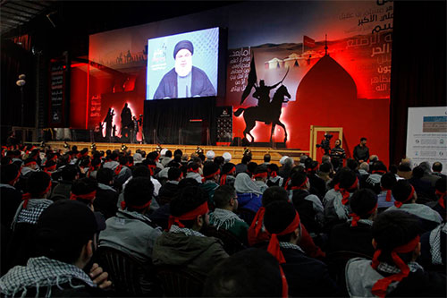 Sayyed Hassan Nasrolá en encuentro con universitarios Nasrolá asegura que el plan de derrocar a Al Assad ha fracasado